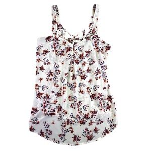 Maurices Blouse Shirt Women's Medium Floral Strappy Tank Top White Red Blue